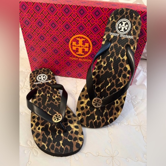 Tory Burch Animal Print Sandals - Black and Brown - Picture 2 of 3